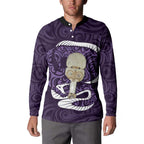 Purple New Zealand Eel Button Sweatshirt Aotearoa Maori Tuna With Kotiate Weapon