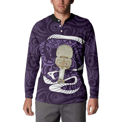 Purple New Zealand Eel Button Sweatshirt Aotearoa Maori Tuna With Kotiate Weapon