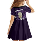 Purple New Zealand Eel Family Matching Off The Shoulder Long Sleeve Dress and Hawaiian Shirt Aotearoa Maori Tuna With Kotiate Weapon