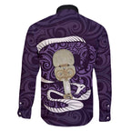 Purple New Zealand Eel Family Matching Puletasi and Hawaiian Shirt Aotearoa Maori Tuna With Kotiate Weapon