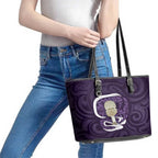 Purple New Zealand Eel Leather Tote Bag Aotearoa Maori Tuna With Kotiate Weapon