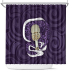 Purple New Zealand Eel Shower Curtain Aotearoa Maori Tuna With Kotiate Weapon