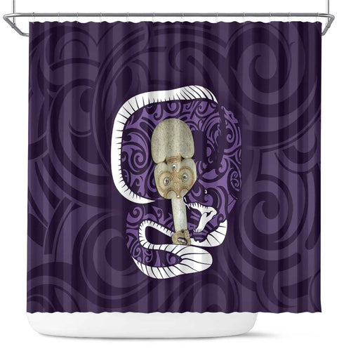 Purple New Zealand Eel Shower Curtain Aotearoa Maori Tuna With Kotiate Weapon
