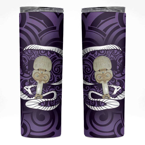 Purple New Zealand Eel Skinny Tumbler Aotearoa Maori Tuna With Kotiate Weapon