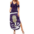 Purple New Zealand Eel Summer Maxi Dress Aotearoa Maori Tuna With Kotiate Weapon
