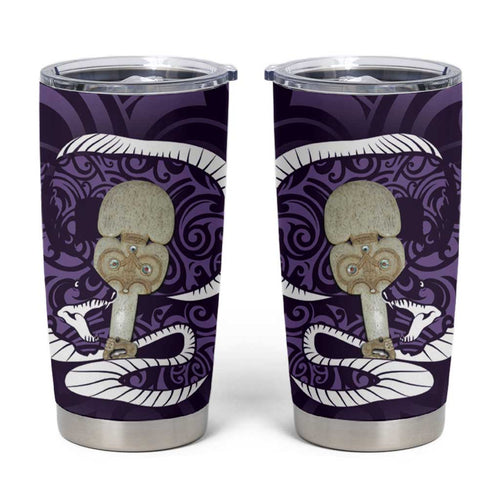 Purple New Zealand Eel Tumbler Cup Aotearoa Maori Tuna With Kotiate Weapon