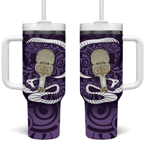 Purple New Zealand Eel Tumbler With Handle Aotearoa Maori Tuna With Kotiate Weapon