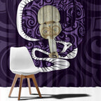 Purple New Zealand Eel Window Curtain Aotearoa Maori Tuna With Kotiate Weapon