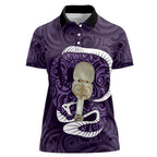 Purple New Zealand Eel Women Polo Shirt Aotearoa Maori Tuna With Kotiate Weapon