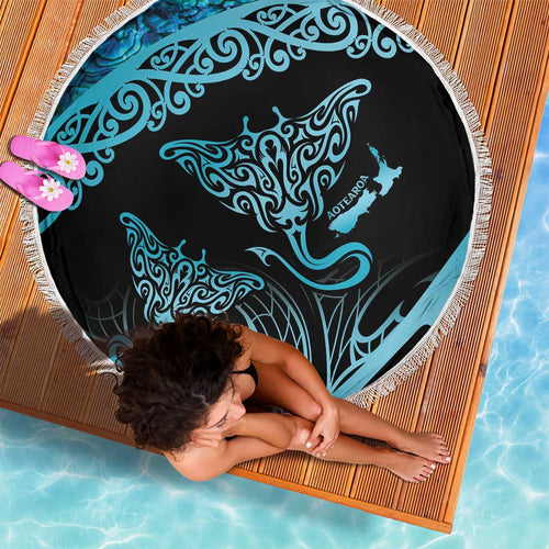 New Zealand Stingray Beach Blanket Aotearoa Whai With Maori Paua Shell