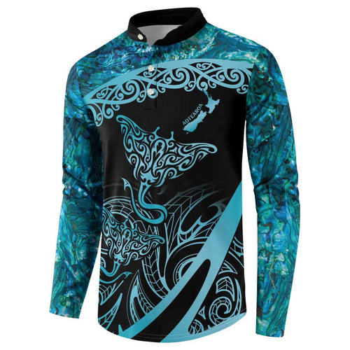 New Zealand Stingray Button Sweatshirt Aotearoa Whai With Maori Paua Shell
