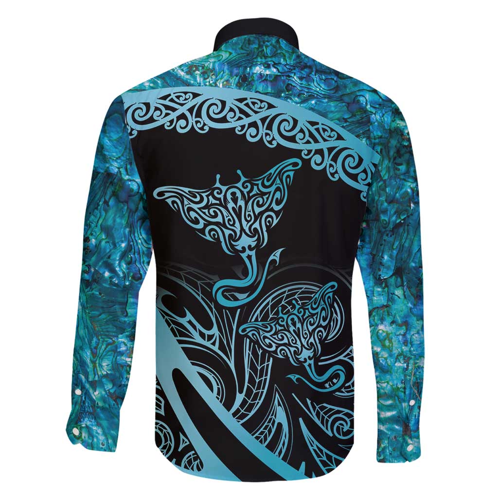 New Zealand Stingray Family Matching Long Sleeve Bodycon Dress and Hawaiian Shirt Aotearoa Whai With Maori Paua Shell
