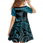 New Zealand Stingray Kid Short Sleeve Dress Aotearoa Whai With Maori Paua Shell