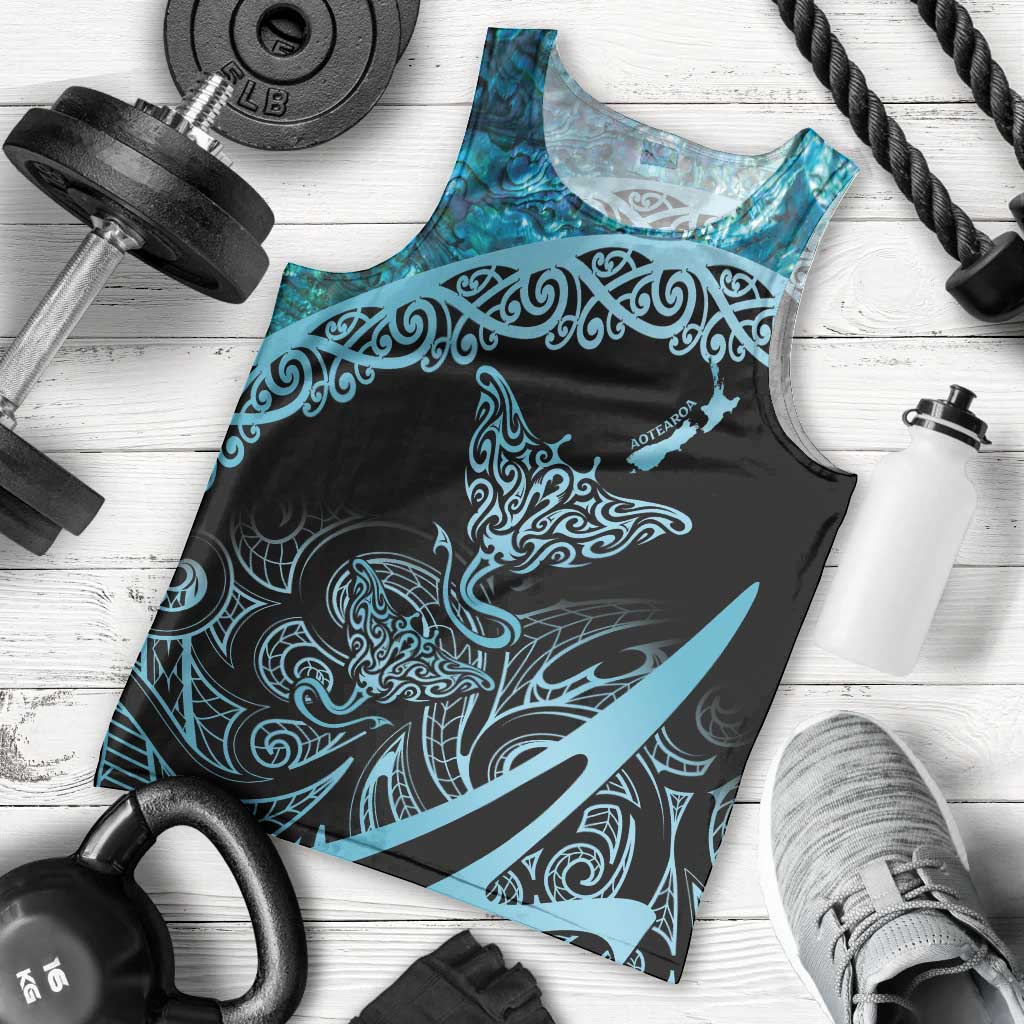 New Zealand Stingray Men Tank Top Aotearoa Whai With Maori Paua Shell