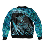 New Zealand Stingray Sleeve Zip Bomber Jacket Aotearoa Whai With Maori Paua Shell