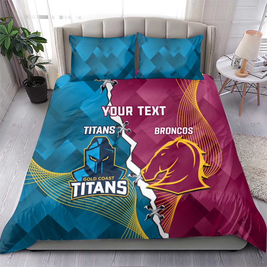 Custom Broncos And Titans Rugby 2024 Bedding Set Dynamic Style