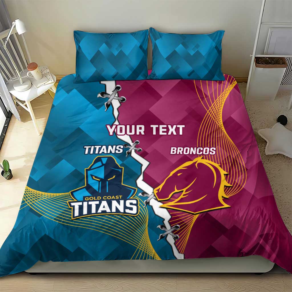 Custom Broncos And Titans Rugby 2024 Bedding Set Dynamic Style