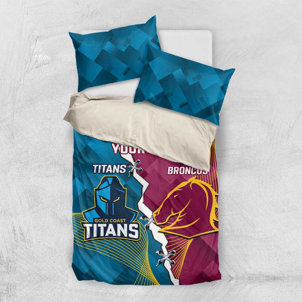 Custom Broncos And Titans Rugby 2024 Bedding Set Dynamic Style