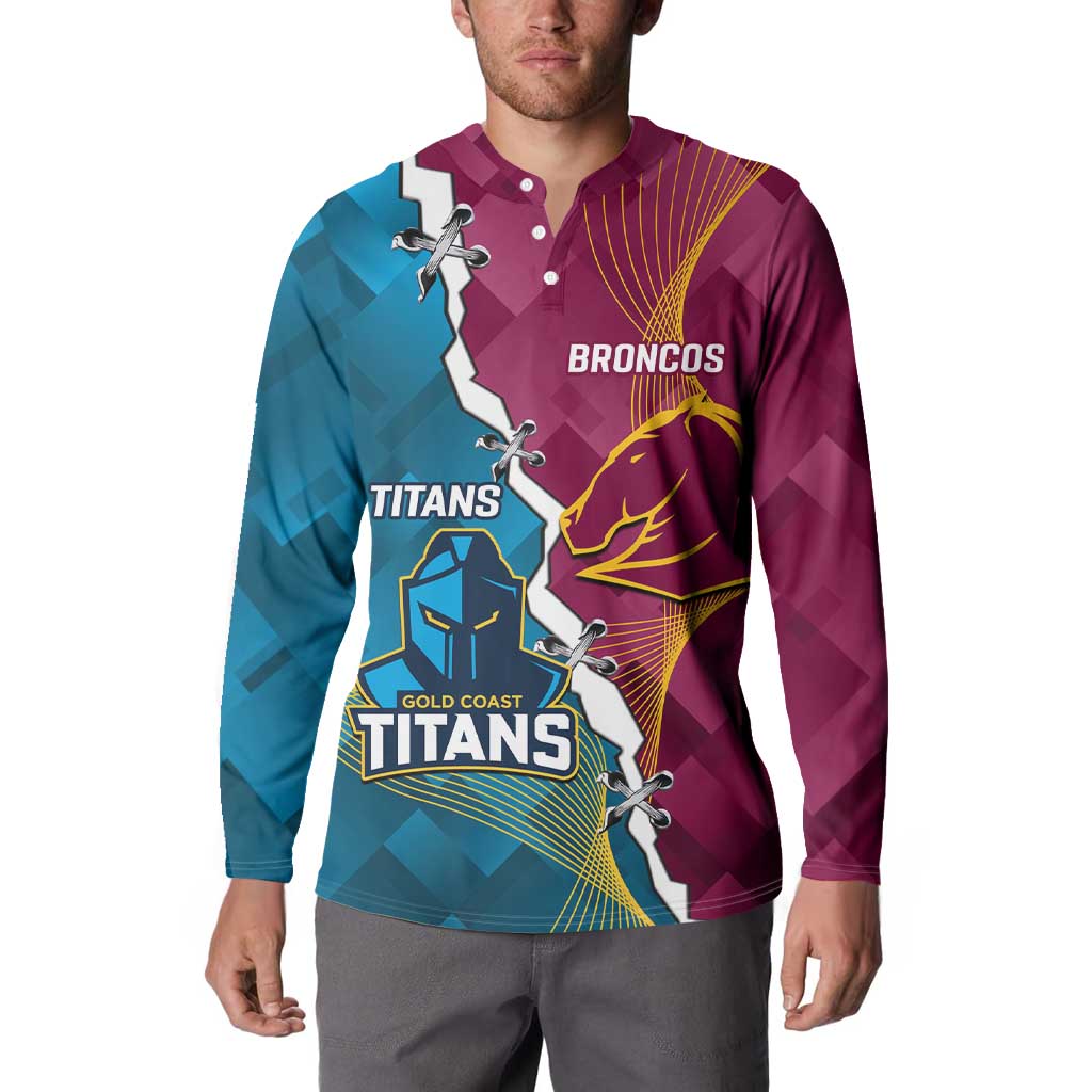 Custom Broncos And Titans Rugby 2024 Button Sweatshirt Dynamic Style
