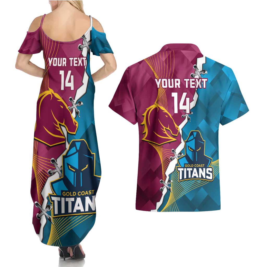 Custom Broncos And Titans Rugby 2024 Couples Matching Summer Maxi Dress and Hawaiian Shirt Dynamic Style