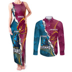 Custom Broncos And Titans Rugby 2024 Couples Matching Tank Maxi Dress and Long Sleeve Button Shirt Dynamic Style