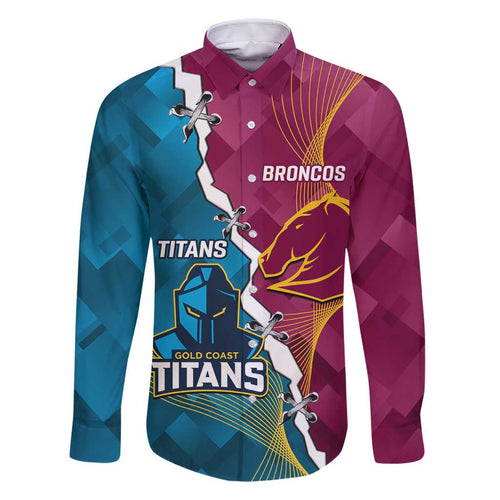 Custom Broncos And Titans Rugby 2024 Family Matching Long Sleeve Bodycon Dress and Hawaiian Shirt Dynamic Style