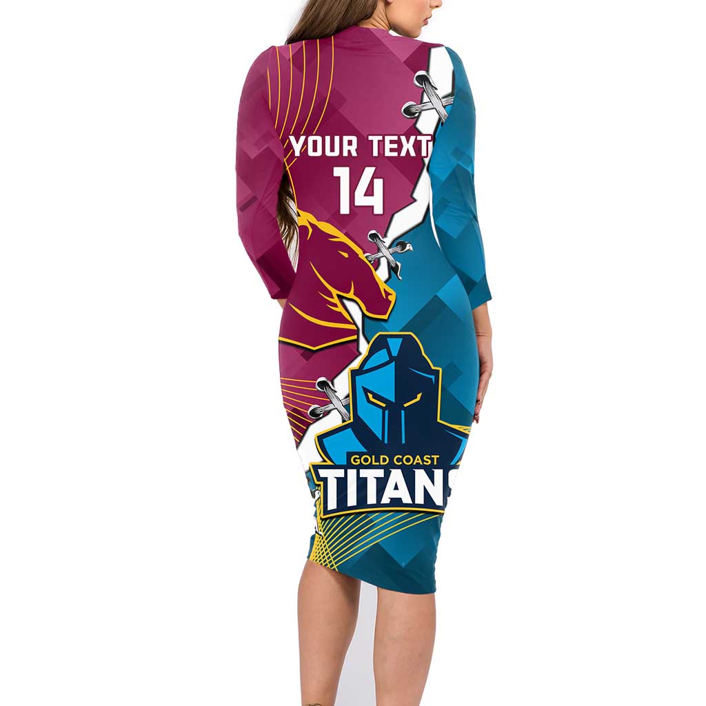 Custom Broncos And Titans Rugby 2024 Family Matching Long Sleeve Bodycon Dress and Hawaiian Shirt Dynamic Style