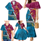 Custom Broncos And Titans Rugby 2024 Family Matching Mermaid Dress and Hawaiian Shirt Dynamic Style