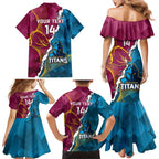 Custom Broncos And Titans Rugby 2024 Family Matching Mermaid Dress and Hawaiian Shirt Dynamic Style