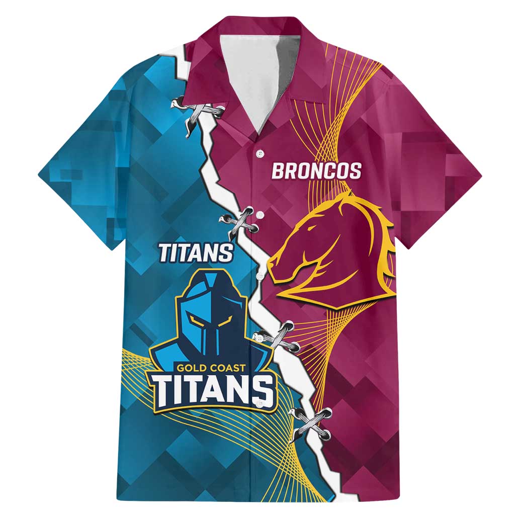 Custom Broncos And Titans Rugby 2024 Family Matching Mermaid Dress and Hawaiian Shirt Dynamic Style