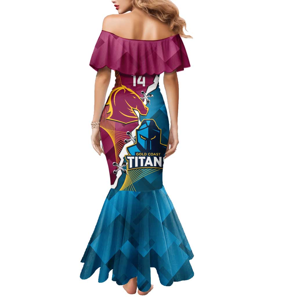 Custom Broncos And Titans Rugby 2024 Family Matching Mermaid Dress and Hawaiian Shirt Dynamic Style