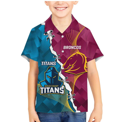 Custom Broncos And Titans Rugby 2024 Family Matching Mermaid Dress and Hawaiian Shirt Dynamic Style