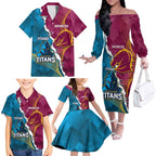 Custom Broncos And Titans Rugby 2024 Family Matching Off The Shoulder Long Sleeve Dress and Hawaiian Shirt Dynamic Style