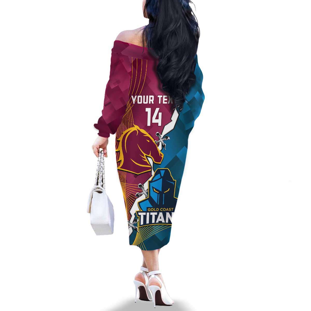 Custom Broncos And Titans Rugby 2024 Family Matching Off The Shoulder Long Sleeve Dress and Hawaiian Shirt Dynamic Style