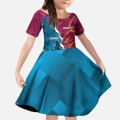 Custom Broncos And Titans Rugby 2024 Family Matching Off Shoulder Maxi Dress and Hawaiian Shirt Dynamic Style