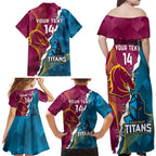 Custom Broncos And Titans Rugby 2024 Family Matching Off Shoulder Maxi Dress and Hawaiian Shirt Dynamic Style