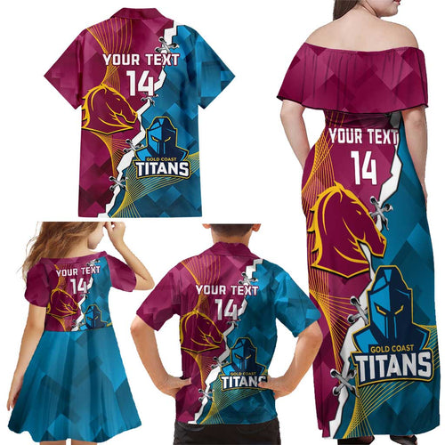 Custom Broncos And Titans Rugby 2024 Family Matching Off Shoulder Maxi Dress and Hawaiian Shirt Dynamic Style