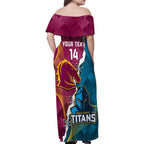 Custom Broncos And Titans Rugby 2024 Family Matching Off Shoulder Maxi Dress and Hawaiian Shirt Dynamic Style