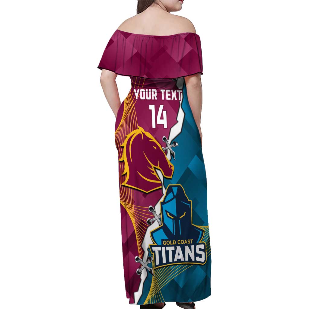 Custom Broncos And Titans Rugby 2024 Family Matching Off Shoulder Maxi Dress and Hawaiian Shirt Dynamic Style