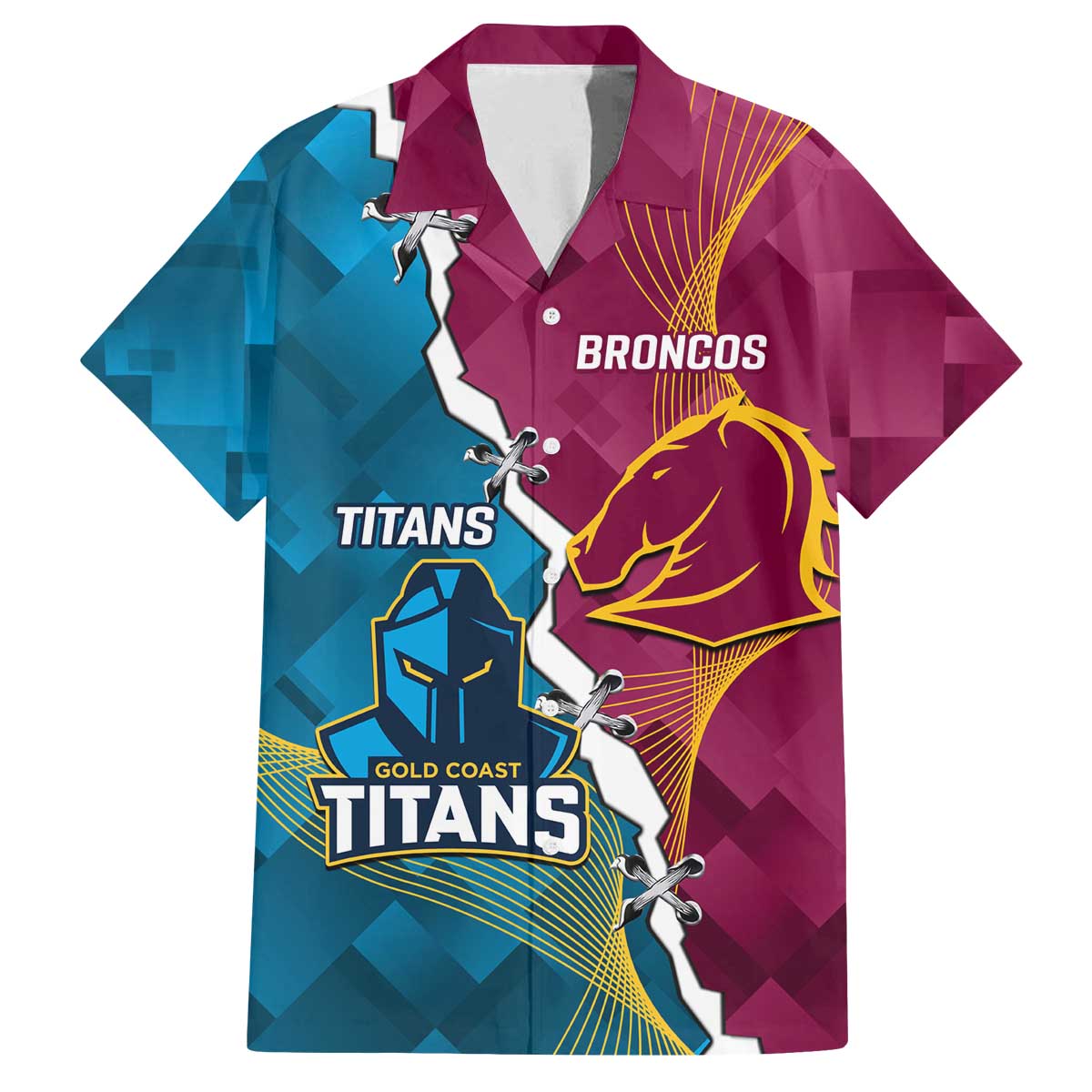 Custom Broncos And Titans Rugby 2024 Family Matching Off Shoulder Short Dress and Hawaiian Shirt Dynamic Style