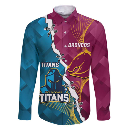 Custom Broncos And Titans Rugby 2024 Family Matching Off Shoulder Short Dress and Hawaiian Shirt Dynamic Style