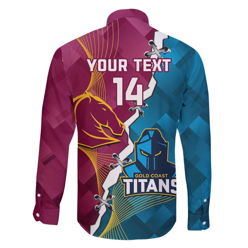 Custom Broncos And Titans Rugby 2024 Family Matching Off Shoulder Short Dress and Hawaiian Shirt Dynamic Style