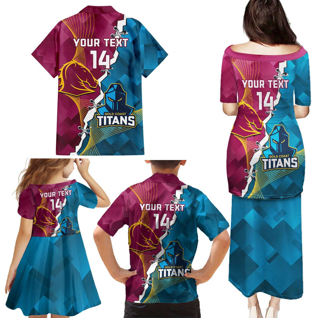 Custom Broncos And Titans Rugby 2024 Family Matching Puletasi and Hawaiian Shirt Dynamic Style