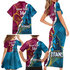 Custom Broncos And Titans Rugby 2024 Family Matching Short Sleeve Bodycon Dress and Hawaiian Shirt Dynamic Style