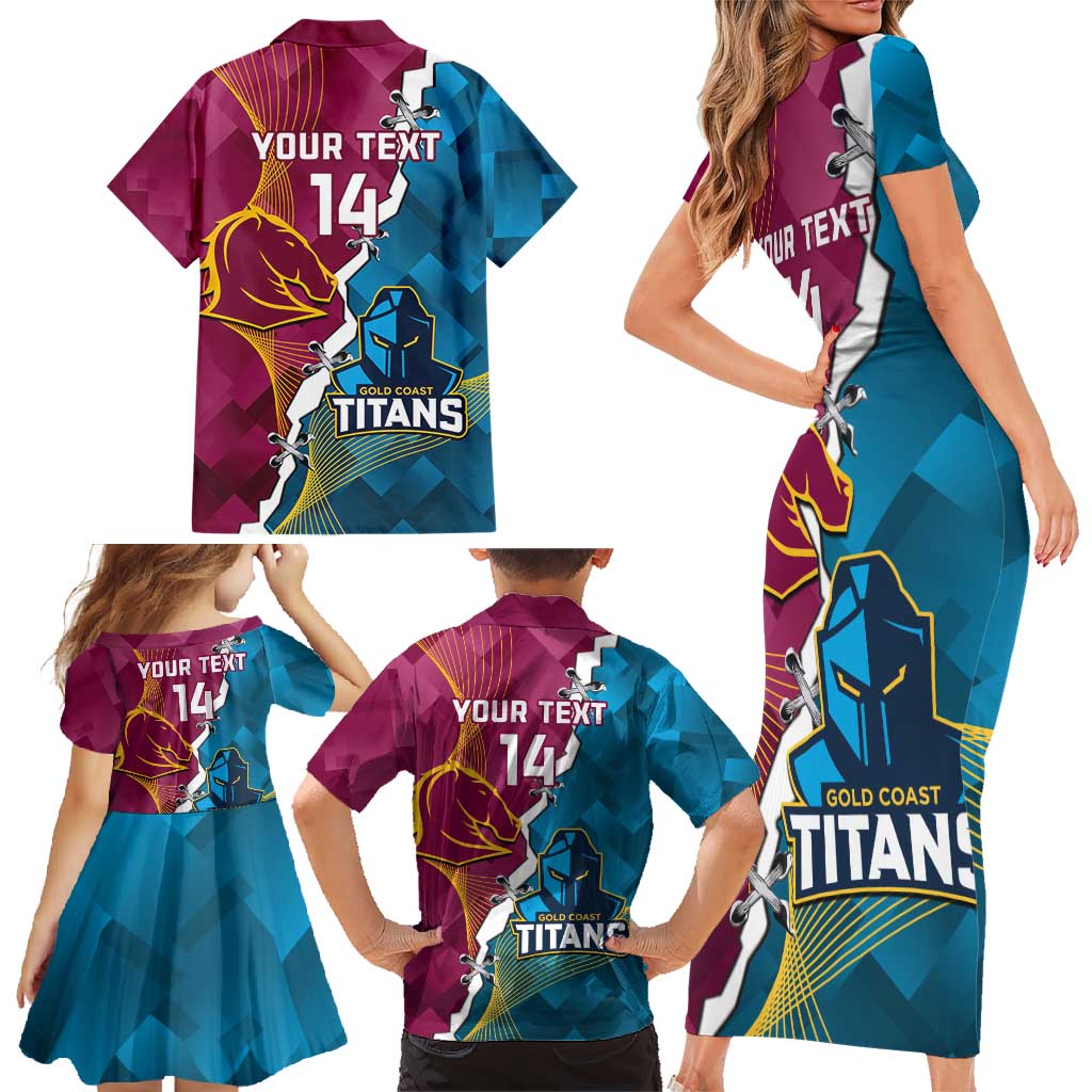 Custom Broncos And Titans Rugby 2024 Family Matching Short Sleeve Bodycon Dress and Hawaiian Shirt Dynamic Style