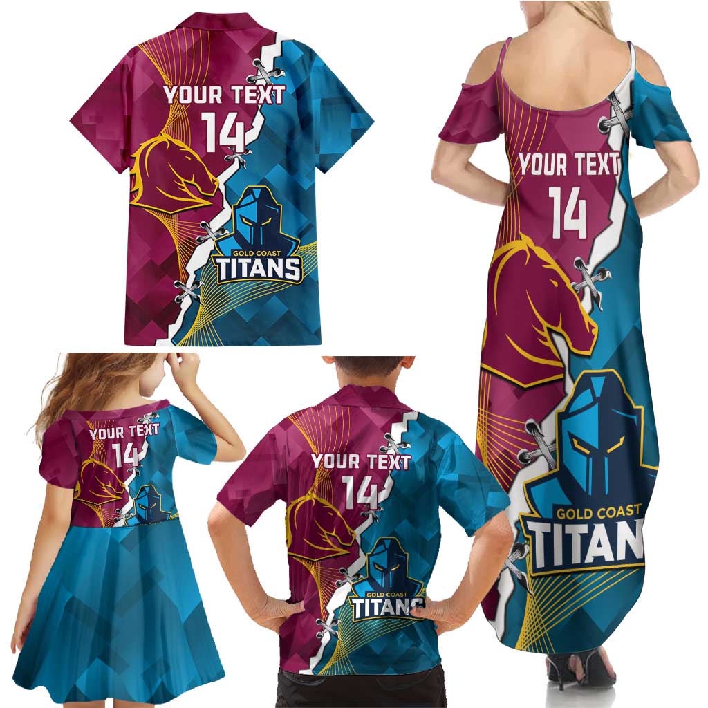 Custom Broncos And Titans Rugby 2024 Family Matching Summer Maxi Dress and Hawaiian Shirt Dynamic Style