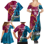 Custom Broncos And Titans Rugby 2024 Family Matching Summer Maxi Dress and Hawaiian Shirt Dynamic Style