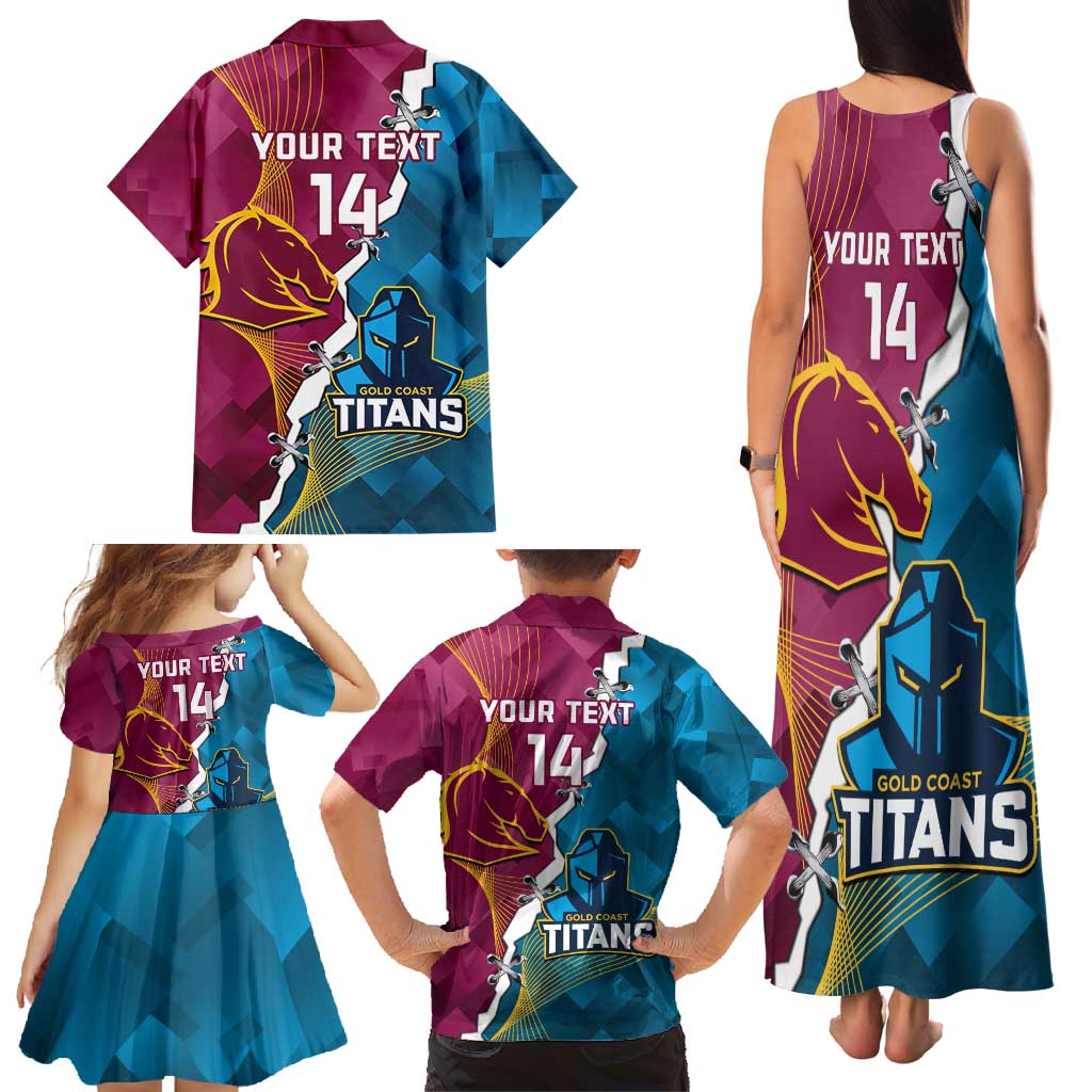Custom Broncos And Titans Rugby 2024 Family Matching Tank Maxi Dress and Hawaiian Shirt Dynamic Style