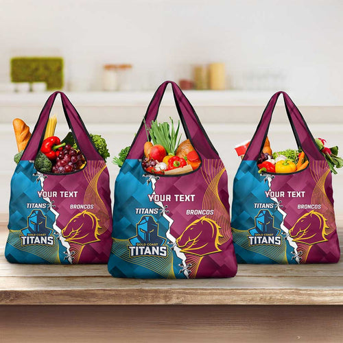 Custom Broncos And Titans Rugby 2024 Grocery Bag Dynamic Style