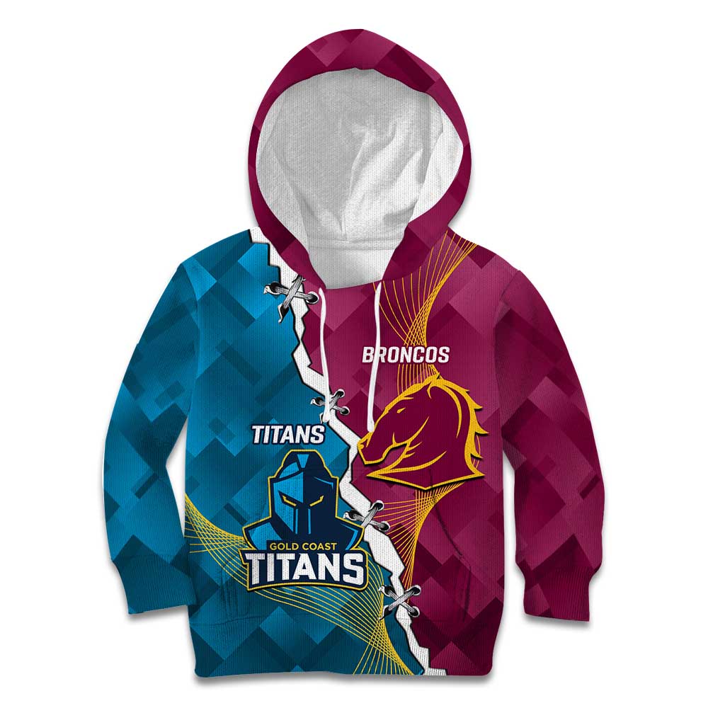 Custom Broncos And Titans Rugby 2024 Kid Hoodie Dynamic Style